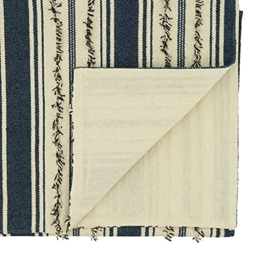 Fennco Styles Fringe Striped Modern Cotton Table Runner 16”W x 72" L - Navy Blue Woven Table Cover for Home Décor, Dining Table, Banquets, Holidays and Special Occasions