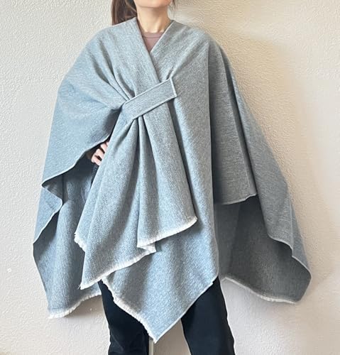stylesilove Women Elegant Solid Color Fringe Poncho Open Front Shawl Cape Ultra Warm Wrap for Autumn Winter Season