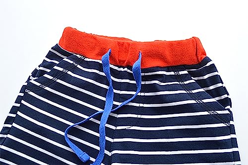 stylesilove Toddler Little Boys Striped Blue Elastic Drawstring Shorts with Pocket Summer Pull-On Everyday Cotton Shorts
