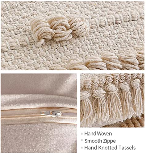 Fennco Styles Handwoven Diamond Tassel Decorative Throw Pillow Cover 18" W x 18" L - Natural Textured Boho Cushion Case for Home, Couch, Living Room, Bedroom and Office Décor