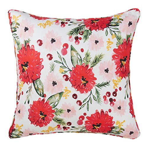 Fennco Styles Luxury Holiday Wild Floral 100% Pure Linen, Wild Poinsettia, 20"x20" Filled Throw Pillow