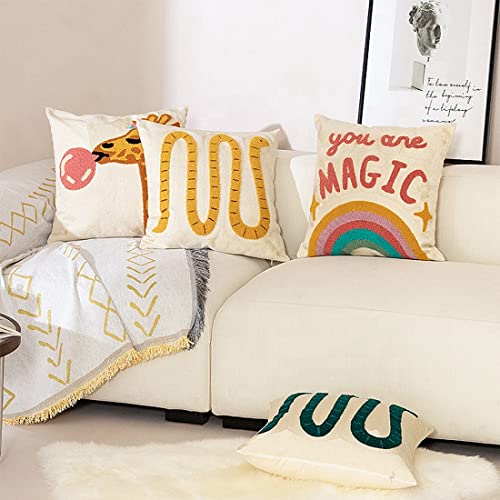 Fennco Styles Embroidery Giraffe Decorative Cotton Throw Pillow 17" W x 17" L