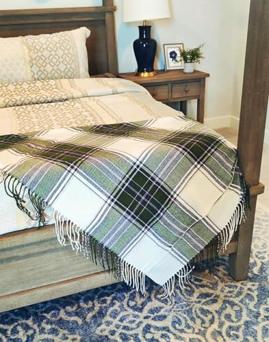 Fennco Styles Classic Plaid Pattern Fringe Throw Blanket 50" W x 60" L - Rustic Cozy Blanket for Home, Couch, Bedroom, Living Room, Office, and Holiday Décor