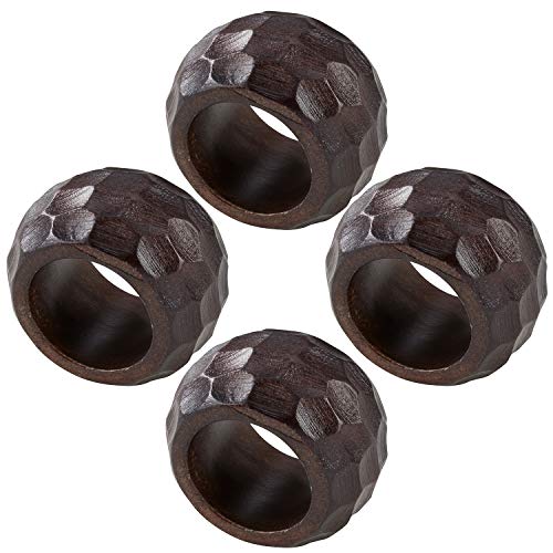 Fennco Styles Chunky Mango Wood Napkin Rings, Set of 4 - Coffee Texture Decorative Napkin Holders for Home, Dining Room, Banquet, Family Gathering, Holiday and Special Occasion