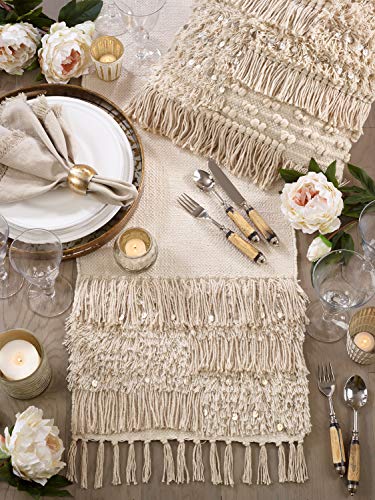 Fennco Styles Handira Collection Contemporary Moroccan 100% Pure Cotton 16 x 72 Inch Table Runners – Ivory Table Runners for Banquets, Dinner Parties, Special Events and Home Décor