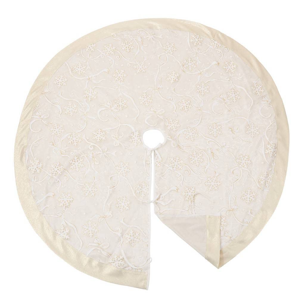 Fennco Styles Printed Snowflake & Ribbon Christmas Tree Skirt 52" Round - Gold Holiday Tree Skirt for for Home, Christmas Tree, Indoor Outdoor Decoration and Special Events