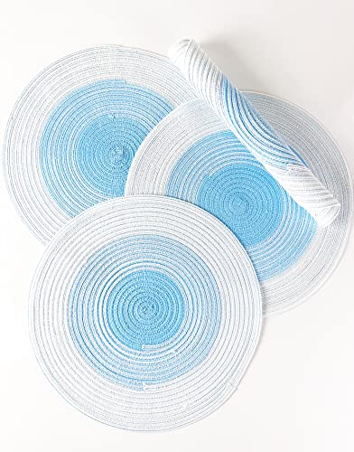 Fennco Styles Handmade Gradient Textured Ramie Placemats 14" Round, Set of 4 – Braided Table Mats Heat Resistant Insulation for Home Décor, Dining Table, Everyday Use, Banquets, Special Events