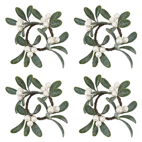 Fennco Styles Handmade Christmas Decorative Napkin Rings, Set of 4 - Green Napkin Holders for Home, Dining Room, Banquet, Family Gathering, Holiday Decor and Special Occasion