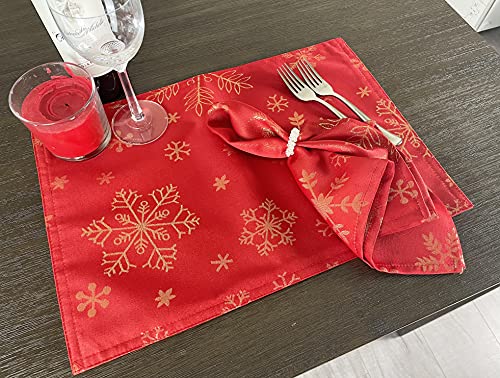 Fennco Styles Holiday Foil Print Snowflake Table Runner 16" W x 54" L - Red Woven Table Cover for Home Décor, Banquet, Family Gathering, Christmas, Special Occasion