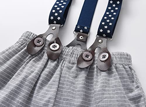 stylesilove Infant Baby Boys Blue Bowtie Romper and Plaid Shorts, Star Suspenders Gentleman Suit 3pcs Outfit