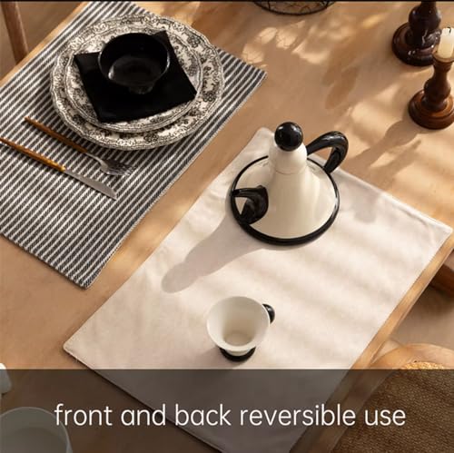 Fennco Styles Striped Two-Side Use Reversible Placemats 13" W X 19" L, Set of 4 - Ivory Woven Table Mats for Home, Dining Table, Banquets, Holidays and Special Occasions