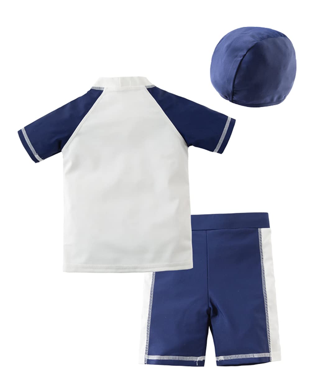 Styles I Love Kid Boys CALL ME COOL BOY Printed Short Sleeve Rash Guard Set and Hat 3pcs White Swimsuit Beach Bathing Suit