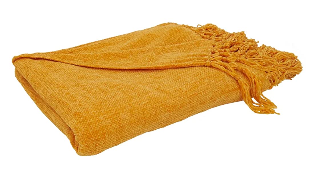 Fennco Styles Hand Knotted Chenille Throw 50" W x 60" L - Solid Throw Blanket for Couch, Living Room, Bedroom, Christmas, Holiday and Home Décor