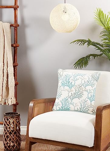 Fennco Styles Coastal Coral Design Cotton Decorative Throw Pillow Cover 18" W x 18" L – Aqua Nautical Cushion Case for Couch, Sofa, Bedroom, Office and Living Room Décor
