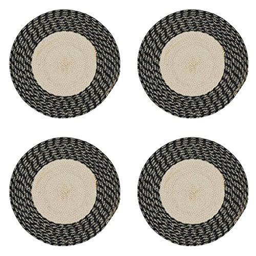 Fennco Styles Hand Braided Two-Tone Cotton Placemats 15" Round, Set of 4 - Woven Texture Heat Resistant Insulation Table Mats for Home Décor, Dining Table, Banquets, Holidays and Special Occasions