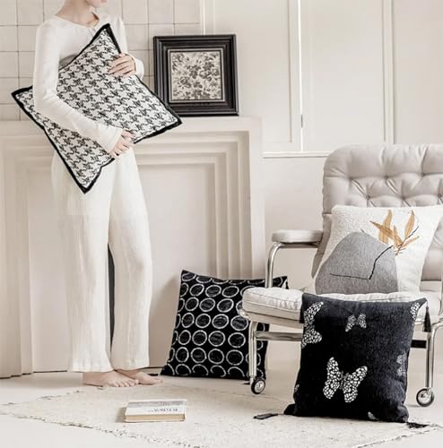 Fennco Styles Art Style Stone Leaf Design Jacquard Throw Pillow Cover 18" W X 18" L – White Woven Square Cushion Case for Couch, Sofa, Bedroom, Office and Living Room Décor