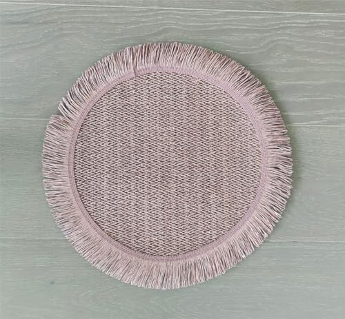 Fennco Styles Woven Round Fringe Solid Color Placemats 14" Round, Set of 4