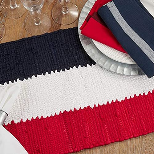 Fennco Styles Patriotic Chindi Cotton Table Runner with Tassel 16" W x 72" L - Multicolored Table Cover for Home Décor, Dining Table, National Holidays and Special Events