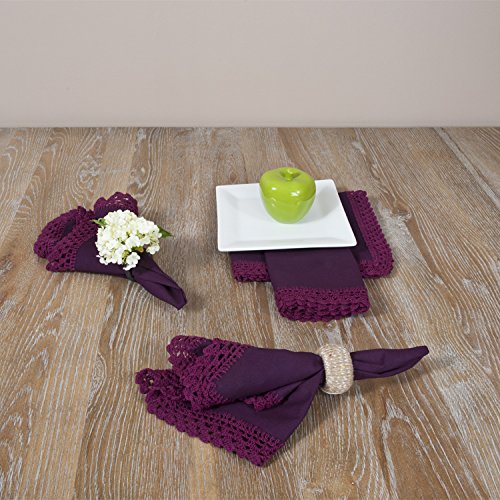 Sangita Crochet Lace Napkins, Set of 4 (Violet)