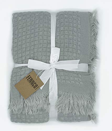 Fennco Styles Waffle Weave Solid Lightweight Throw Blanket with Fringe 50" W x 60" L - Slate Blanket for Sofa, Couch, Living Room and Bedroom Décor