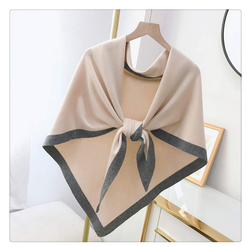 stylesilove Women Wool Blend Cashmere Knitted Solid Color Triangular Shawl with Contrast Border Lightweight Stole Wrap Scarf