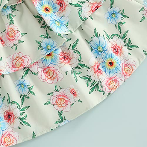 stylesilove Baby Toddler Girls Floral Print Smocked Tiered Sleeveless Dress & Headband 2pcs Summer Ruffle Sundress Outfit