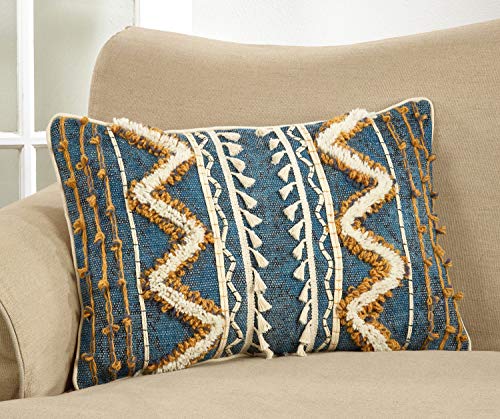 Fennco Styles Bohemian Block Print Tufted 100% Cotton Home Décor – Variety Color Home Decorations for Couch, Bedroom and Living Room Décor
