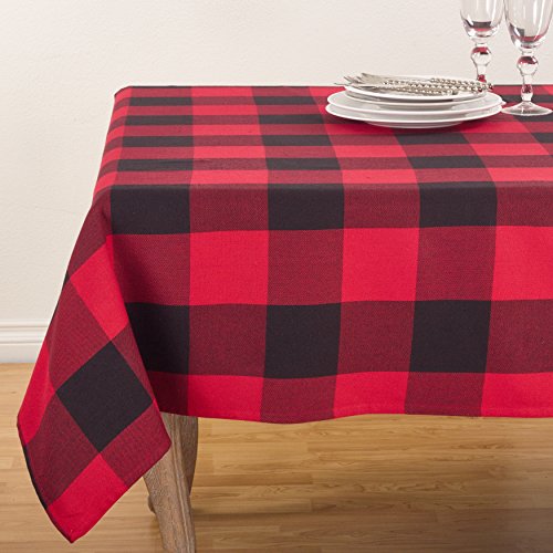 Fennco Styles Holiday Buffalo Check Plaid Cotton Christmas Tablecloth (Red, 84"x84" Tablecloth)