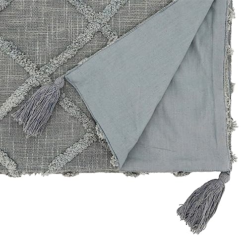 Fennco Styles Modern Diamond Tufted Cotton Table Runner 16" W x 72" L - Grey Geometric Rectangular Table Cover for Boho Décor, Dining Table, Banquets, Family Gathering and Special Events