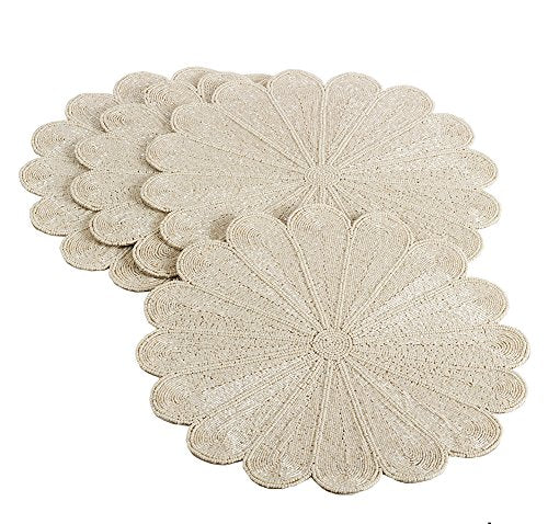 Fennco Styles Flower Design Handmade Beaded 15-inch Round Placemat - 1-Piece - Elegant Table Mat for Banquets, Family Gathering, Special Events and Home Décor