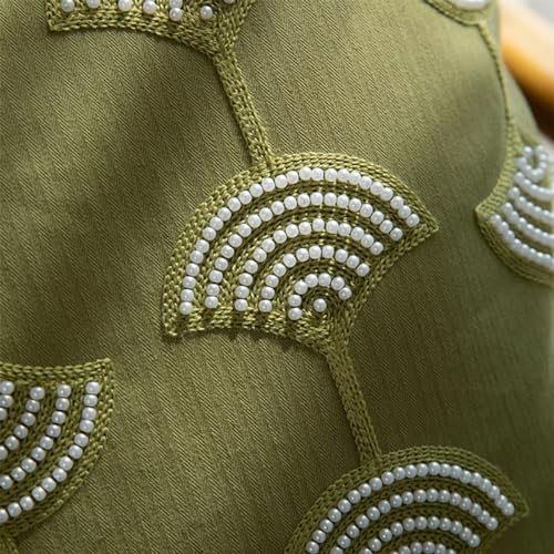 Fennco Styles Hand Beaded Embroidery Ginkgo Leaf Throw Pillow with Tassel 18" W x 18" L - Green Leaves Cotton Cushion for Home, Couch, Living Room, Bedroom and Office Décor