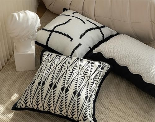 Fennco Styles Jacquard Moroccan Diamond Decorative Filled Throw Pillow 18" W X 18" L - Black Woven Soft Cushion for Home, Couch, Bedroom, Living Room and Office Décor