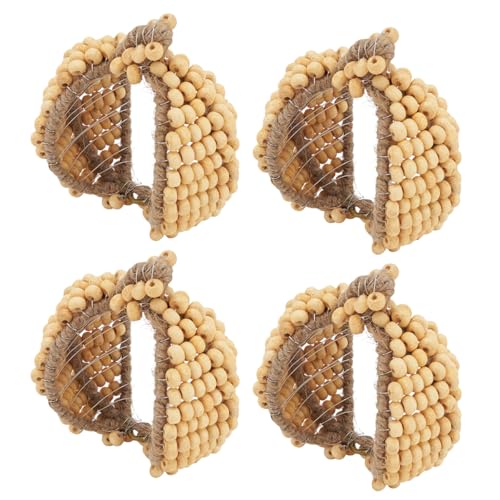 Fennco Styles Fall Beaded Pumpkin Shaped Napkin Rings, Set of 4 - Harvest Rustic Napkin Holders for Home, Dining Table, Banquet, Family Gathering, Thanksgiving and Special Events