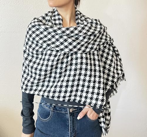 stylesilove Women Windmill Pattern Woven Cashmere Scarf with Fringe Warm and Ultra Soft Scarves Shawl Neck Wraps