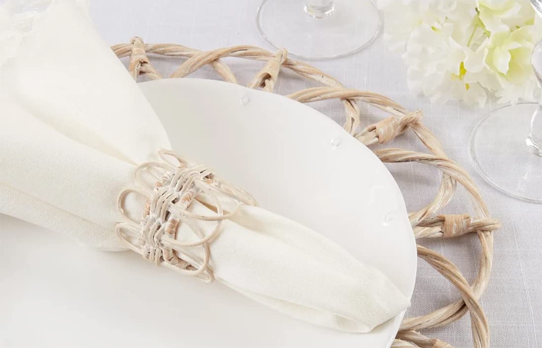 Fennco Styles Handmade Twisted Rattan Napkin Rings, Set of 4 - Natural Braided Napkin Holders for Home Décor, Family Gatherings, Banquets, Holidays and Special Events
