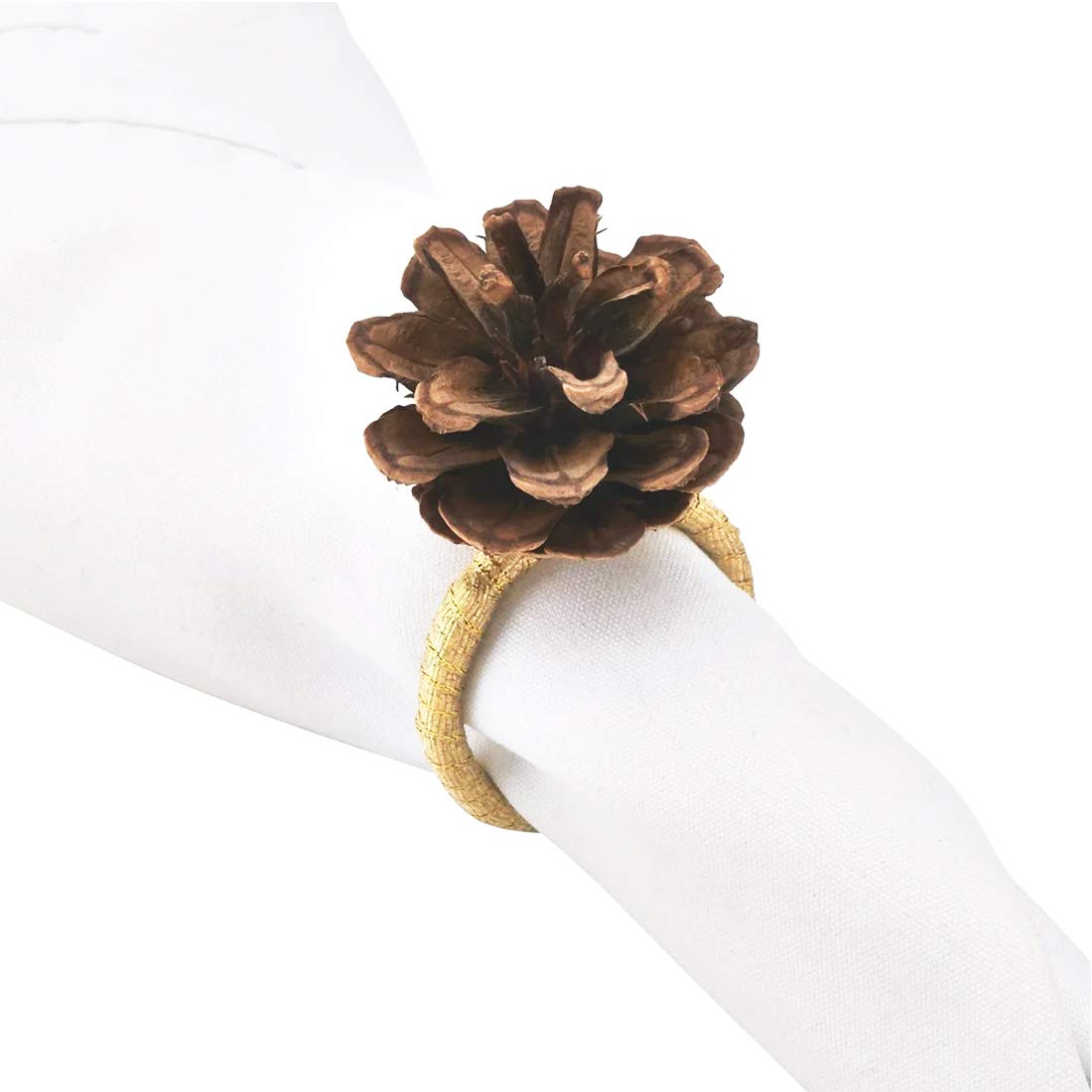 Fennco Styles Natural Pine Cone Decorative Napkin Rings, Set of 4 - Brown Decorative Napkin Holders for Home, Dining Room, Banquet, Family Gathering, Holiday and Special Occasion