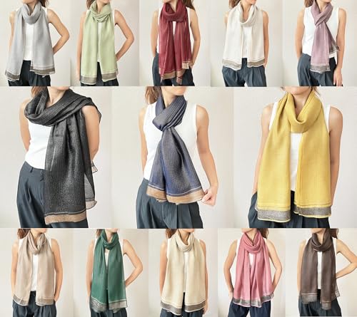 stylesilove Women Shimmering Striped Scarf Silk-like Scarves Ultra Lightweight Soft Shawl Neck Wraps