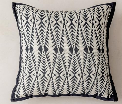 Fennco Styles Jacquard Moroccan Diamond Decorative Filled Throw Pillow 18" W X 18" L - Black Woven Soft Cushion for Home, Couch, Bedroom, Living Room and Office Décor