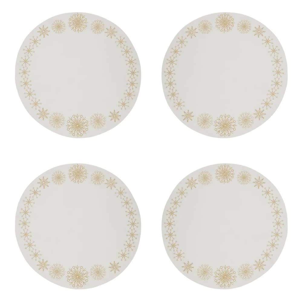 Fennco Styles Christmas Collection Embroidered Design Placemats 14" Round, Set of 4 - Festive Table Mats for Christmas, Winter Holidays, Home Décor, Banquet, Family Gathering, Special Occasion