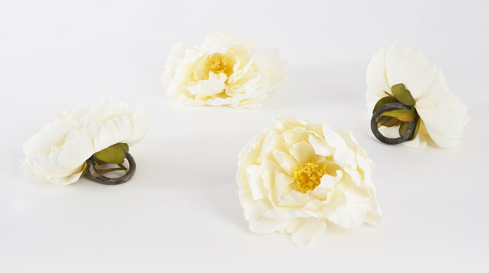 Fennco Styles Handmade Peony Napkin Rings, Set of 4 - Pink Flower Decorative Napkin Holders for Home, Dining Table, Banquet, Family Gathering, Holiday and Special Occasion