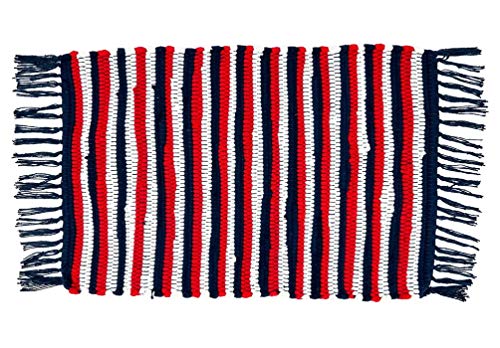 Fennco Styles Striped Patriotic Chindi Tassel Cotton Table Runner 16" W x 72" L - Multicolored Table Cover for Home Décor, Dining Table, National Holiday and Special Events