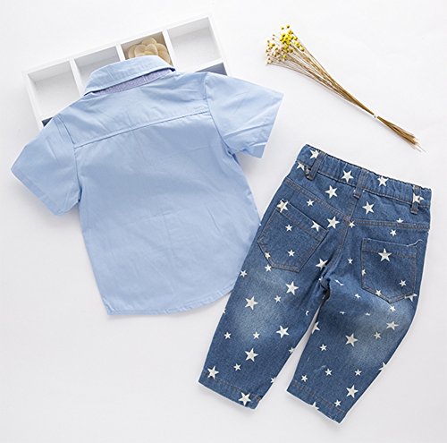 stylesilove Toddler Boys Blue Shirt with Pink Bowtie and Jeans 2 Pieces Outfit Soft Cotton Casual Clothing Set