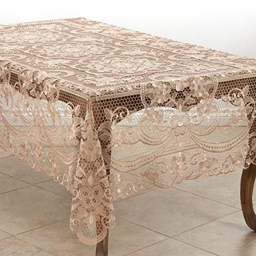 Fennco Styles Exquisite All Over Floral Lace Tablecloth - Ecru Table Cover for Home Decor, Dining Room, Banquets, Wedding and Special Occasion