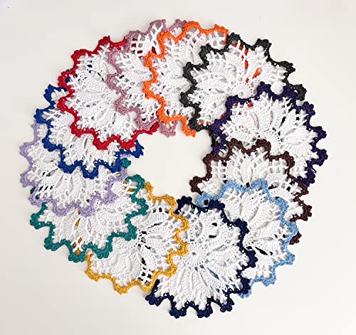 Fennco Styles Handmade Crochet Cotton Whirlwind Two-Tone Doily 6-Inch Round, 2-Piece - Drink Coaster for Everyday Use, Holiday, Farmhouse Décor, Cocktail, Tea Party, Special Occasion