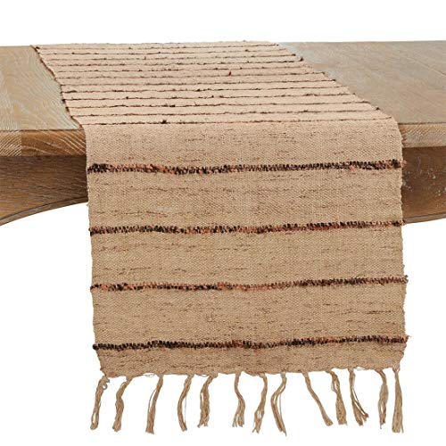 Fennco Styles Homey Striped Cotton Table Runner with Fringe 16" W x 72" L – Natural Table Cover for Home Décor, Dining Table, Banquets, Everyday Use and Special Events