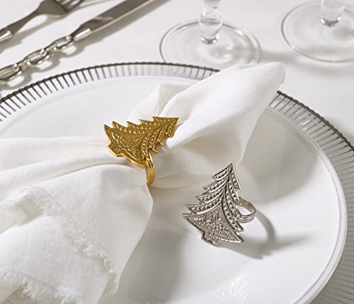 Fennco Styles Christmas Tree Design Napkin Rings, Set of 4