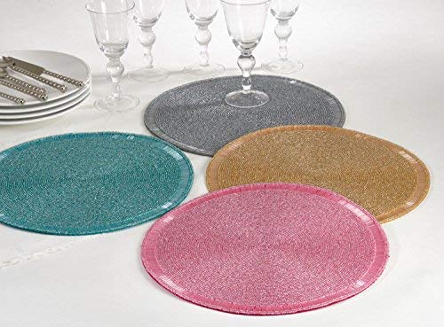 Fennco Styles Home Décor Gianna Collection Beaded Design Placemats 14" Round, Set of 2 - Table Mats for Home, Dining Table, Banquets, Holidays Décor and Special Occasion