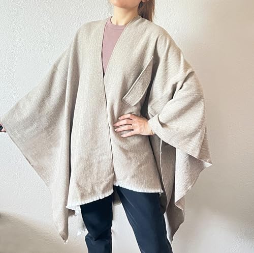 stylesilove Women Elegant Solid Color Fringe Poncho Open Front Shawl Cape Ultra Warm Wrap for Autumn Winter Season