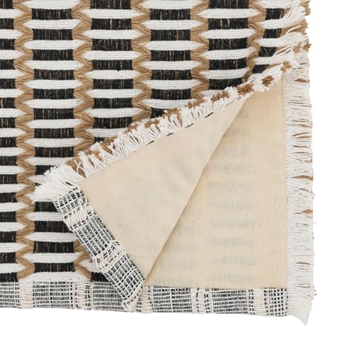 Fennco Styles Black & Natural Woven Stitch Table Runner 14" W X 72" L - Jute Blend Rustic Table Cover for Home Décor, Dining Table, Banquets, Holidays and Special Events