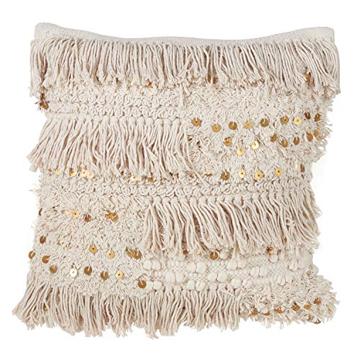 Fennco Styles Handira Collection Contemporary Morocca 100% Pure Cotton 18 x 18 Inch Decorative Throw Pillows with Case & Insert - Ivory Decor Pillows for Couch, Bedroom and Living Room Décor